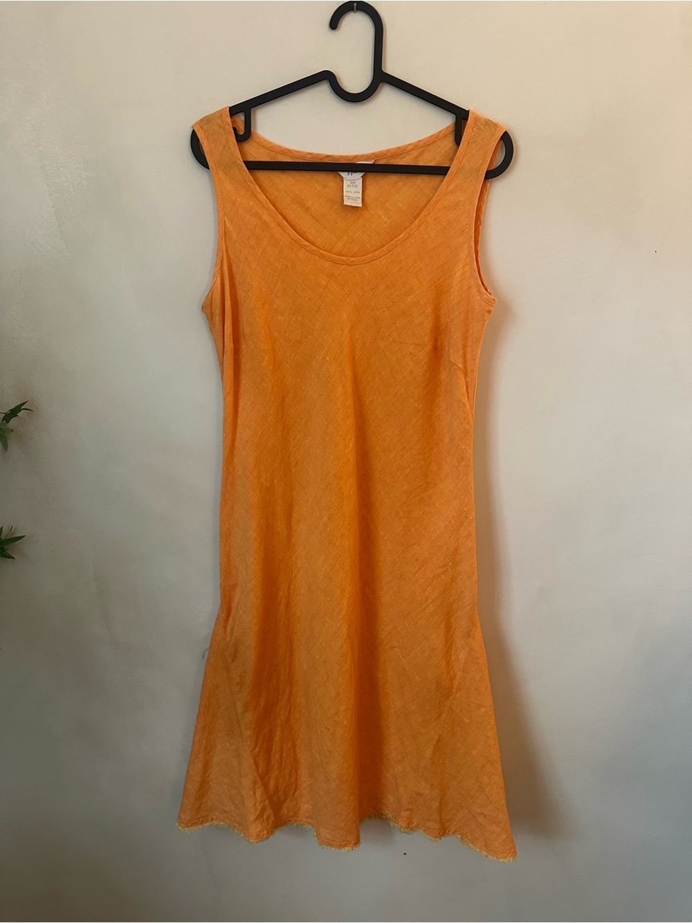 J.JILL Orange 100% Linen Sleeveless Dress Fringe Hem Size 10 Petite - Picture 1 of 4